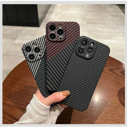OKEYWOW iPhone carbon fiber case, ultra-thin hard back cover with camera protection for iPhone 17/16/15/14/13/12/11 Pro Max.