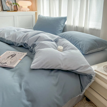 Okeywow solid color brushed fabric bedding set with duvet cover, pillowcases, bed sheet, and quilt cover in neutral tones.