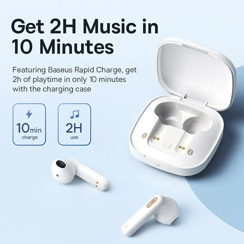 Baseus Bowie E16 Wireless Earphone: Bluetooth 5.3 Earphones with 30H Long Battery Life, IPX4 Waterproof rating, and True Wireless technology for an uninterrupted audio experience.