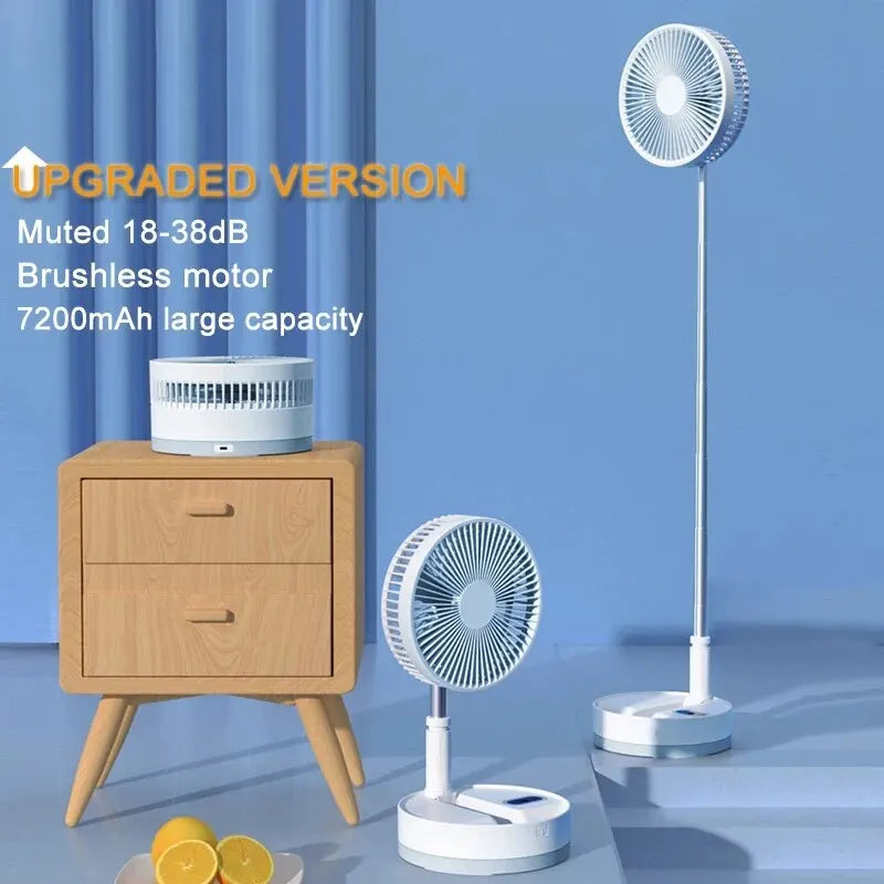 Portable Electric Fan Folding Telescopic Floor Standing USB Rechargeable Mini Brushless Fan for Home Office Air Conditioner