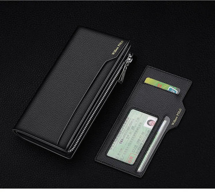 WilliamPOLO Male Genuine Leather Wallets Men Wallet Credit Business Card Holders Fashion Mobile Phone Bag Zipper Purse Handbag