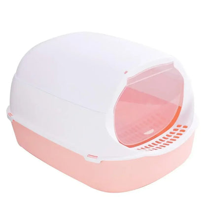 OKEYWOW semi-enclosed kitten cat litter box with splashproof pet toilet tray and bedpan for indoor pet hygiene.