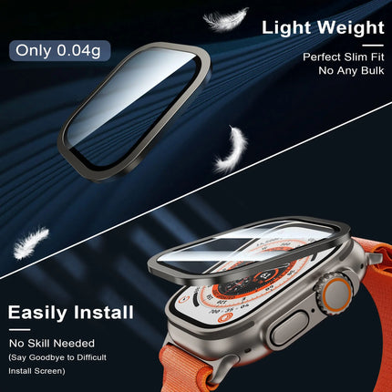 Apple Watch Ultra 3/2 49mm tempered glass bumper case by OKEYWOW with shockproof metal frame and HD screen protector.