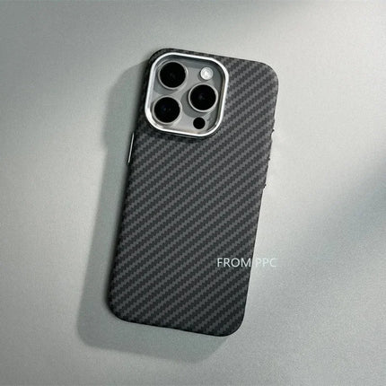 OKEYWOW iPhone 16/15/14 Pro Max carbon fiber MagSafe case with magnetic wireless charging and camera ring armor cover.