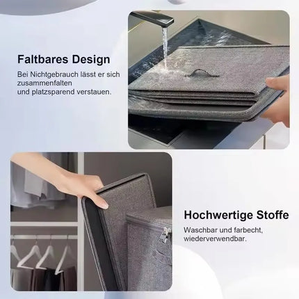 Large capacity OKEYWOW clothes storage box with zipper, foldable wardrobe organizer bag for clothing storage.