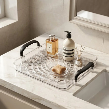 Clear PET Vanity Organiser Tray with Handles