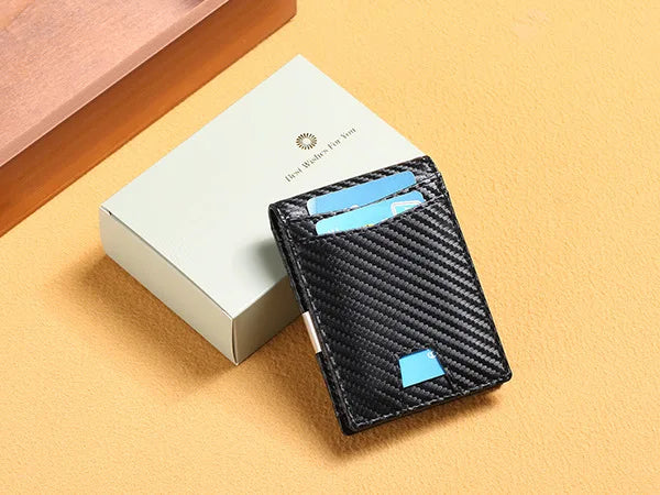 RFID Blocking Dollar Clip Design,Ultra-Thin Carbon Fiber Wallet for Men - Slim Synthetic Leather Card Holder Minimalist Style