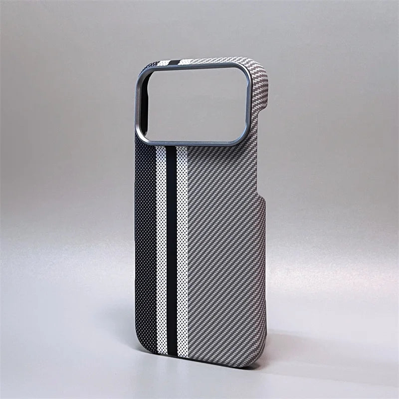 iPhone 14/15/16/17 Pro Max/Air Case Carbon Fiber Abstract Geometric for MagSafe Cover Camera Alloy Armor Military Shockproof