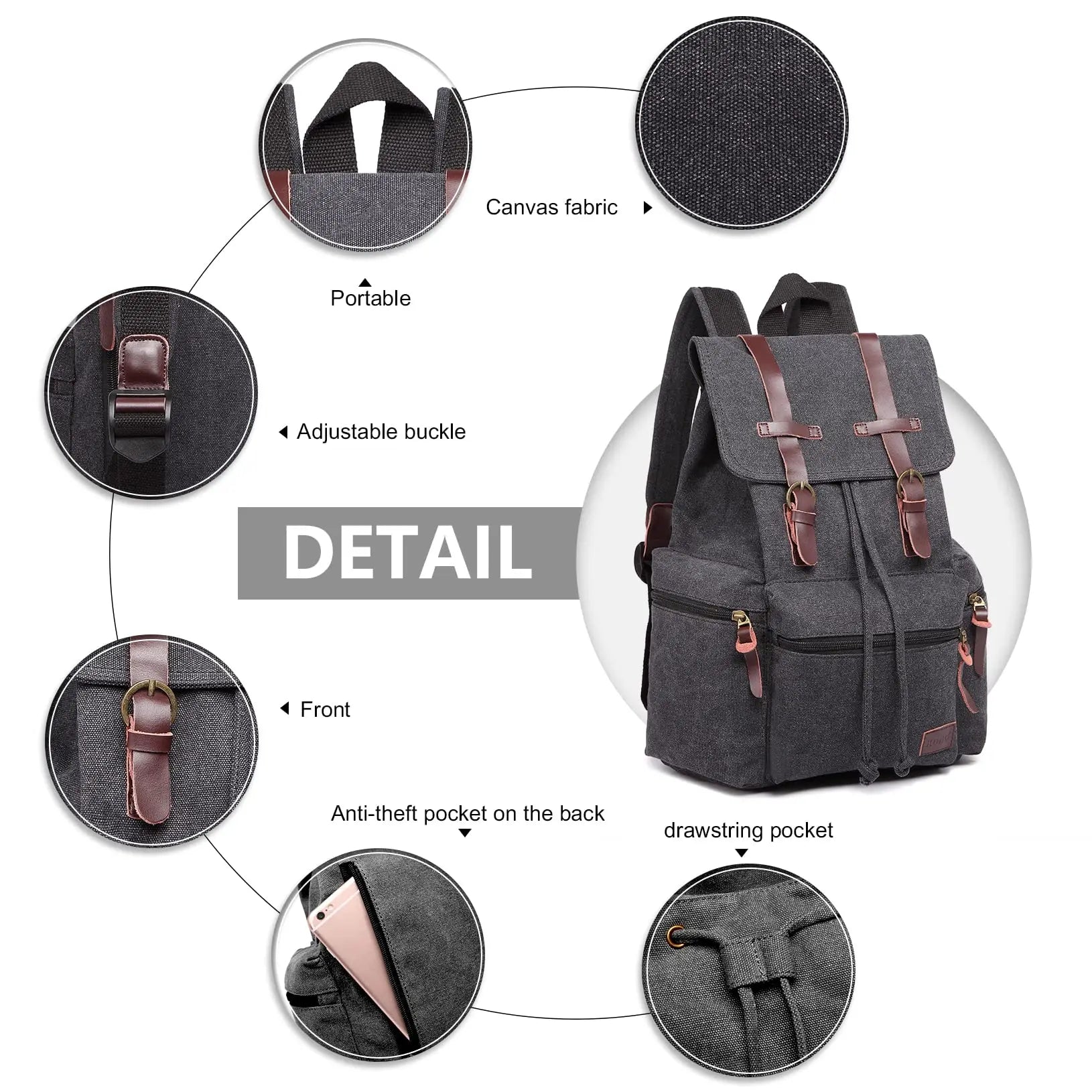 Canvas Backpack Unisex Vintage Rucksack School Bag Casual Daypack for Women/Men Outdoor Travel Hiking Camping