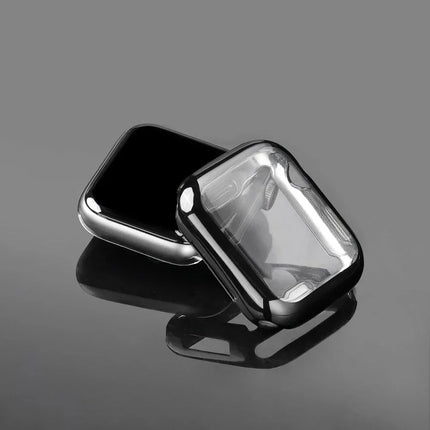 Apple Watch silicone bumper case and screen protector for Series 9 to SE, fits 38mm to 46mm models, by OKEYWOW.