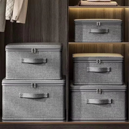 Large capacity OKEYWOW foldable wardrobe storage box with zipper, ideal for organizing clothes in a spacious closet.