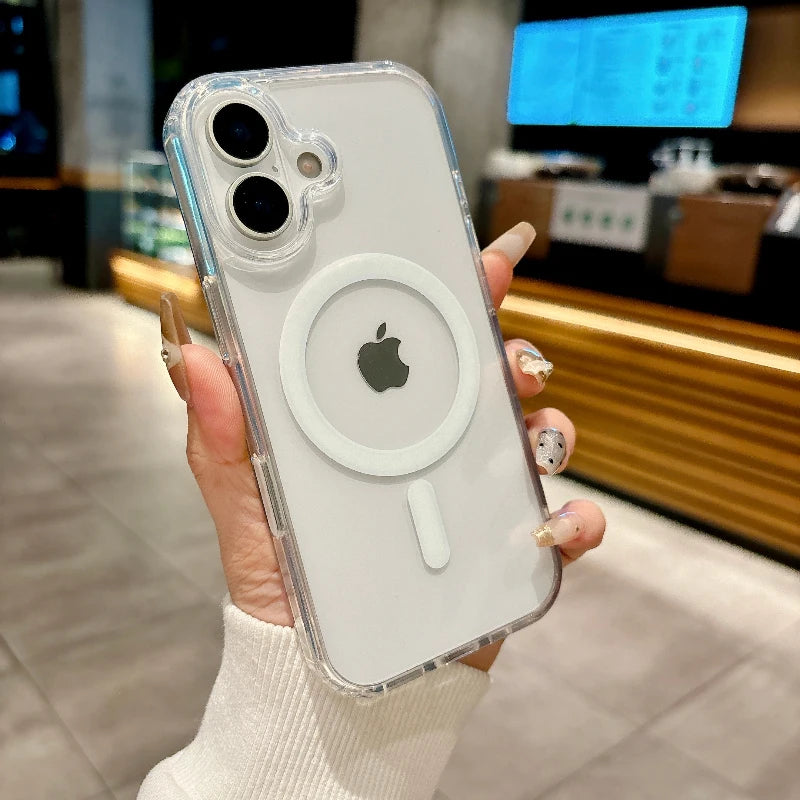 MagSafe Magnetic Transparent Wireless Charging Case for iPhone 16/17 Series (Pro/Pro Max/Mini) – Shockproof PC Cover