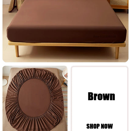 Cotton fitted sheet with elastic edges on a mattress, non-slip design, suitable for single, double, queen, or king beds.