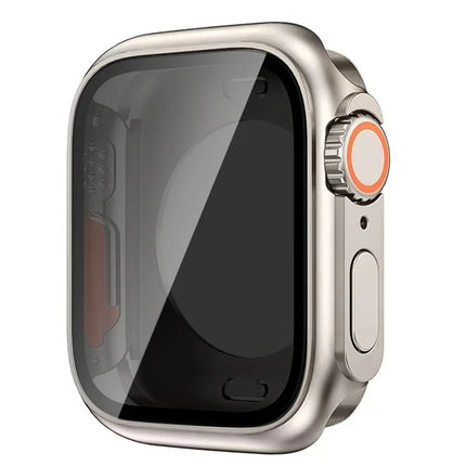 Apple Watch Series 9-4 PC bumper case with ultra look for 45mm, 44mm, 41mm, 40mm models by OKEYWOW, featuring screen protection.