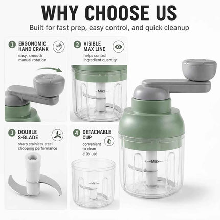 250ml Manual Food Chopper Hand Crank Vegetable & Garlic Processor