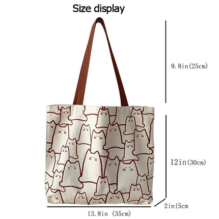 KawaiiCat Canvas Tote Bag Women Shopper Zipper Cartoon Shoulder Handbag
