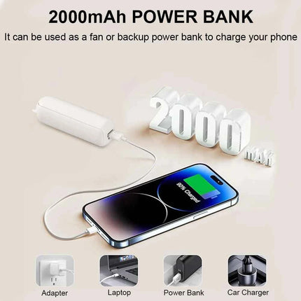 Portable Mini Handheld Fan USB Rechargeable 3-Speed with Power Bank