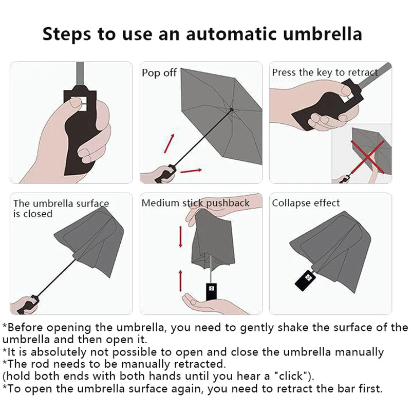 8 Ribs Travel Rain Sun Umbrella: Windproof, Multi-color, and Automatic Open/Close feature for convenience on the go.