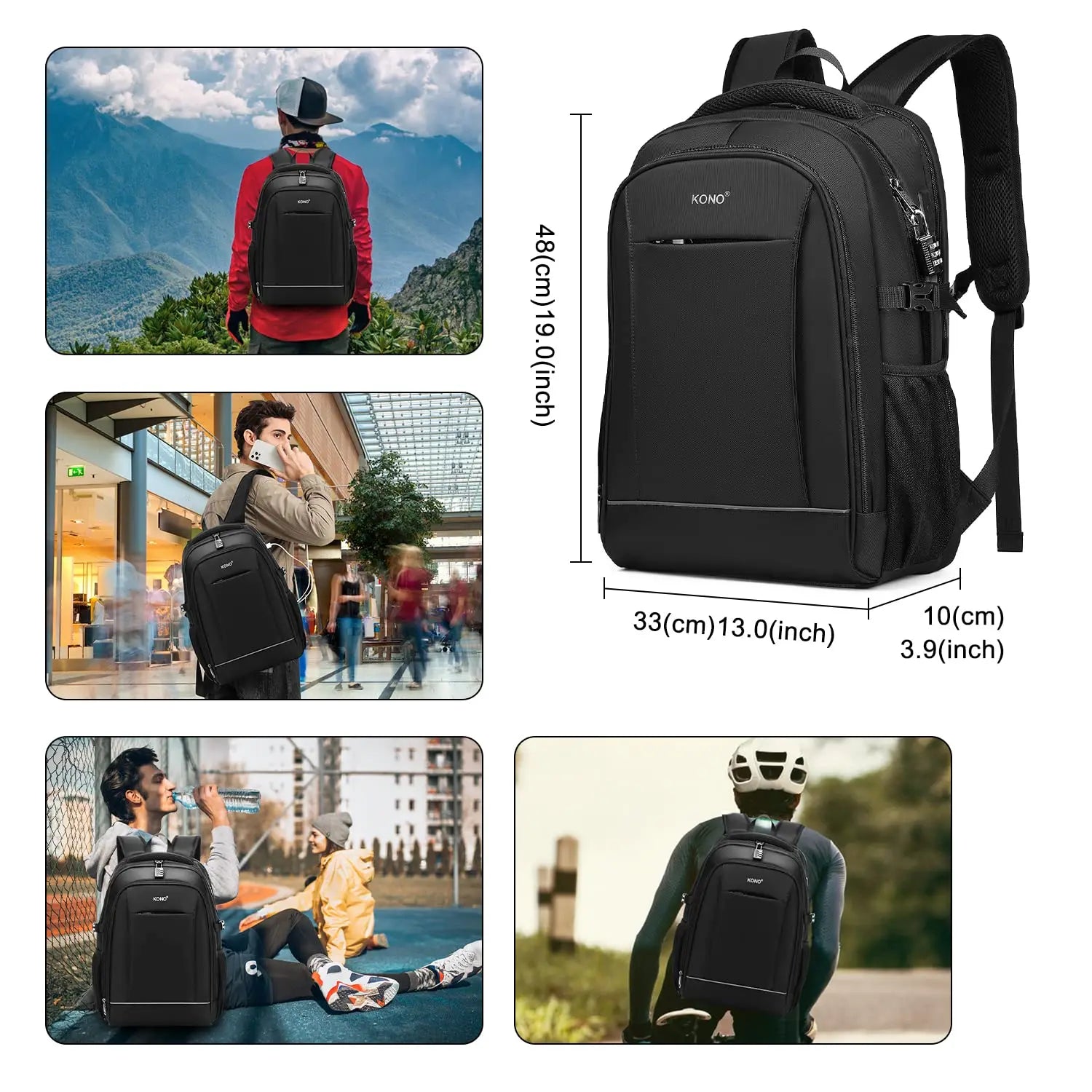 Kono Anti-Theft 15.6" Laptop Backpack - Secure Business & Travel Bag for Work/School, Men & Women