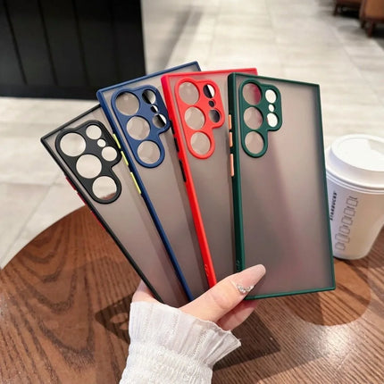 Samsung matte transparent shockproof phone case by OKEYWOW for Galaxy S21, S20, Note 20, A52, A71, and A34 models.
