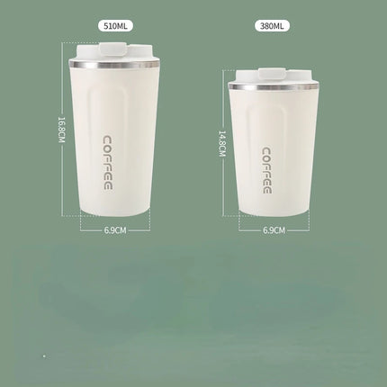 Stainless steel travel coffee mug by okeyWOW with 350ml and 500ml options, leak-proof insulated thermos bottle for hot beverages