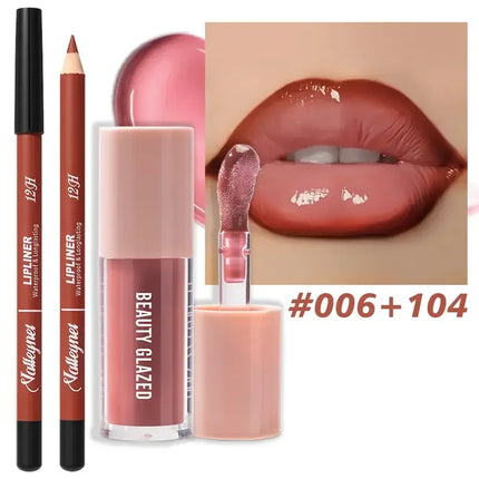 Velora Beauty 2pcs Matte Lip Set Waterproof Long Lasting Lip Liner & Lip Glaze Duo