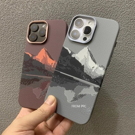 PeakCarbon MagSafe Case for iPhone 17/16/15 Pro Max Mountain Relief Hard PC Lens Frame Cover