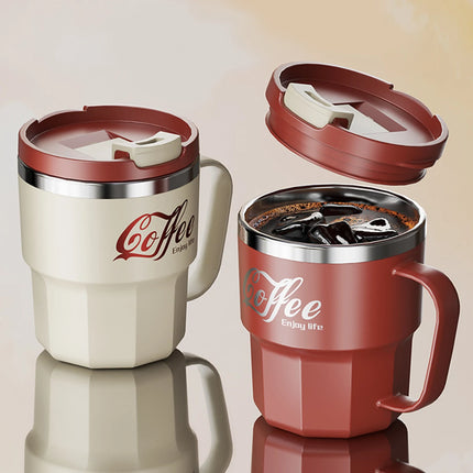 ThermoSip Stainless Steel Insulated Coffee Mug with Lid & Handle