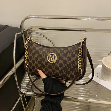 Vintage M Letter Crossbody Bag PU Leather Shoulder Messenger Tote Handbag Purse