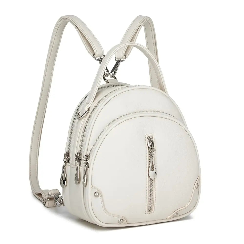 Miss Lulu Women's Waterproof Backpack - Lightweight PU Leather with 4 Zipper Pockets & Detachable Strap