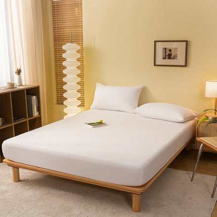 OKEYWOW solid color fitted sheet elastic mattress cover for single, double, queen beds, 140x190 or 200x220 bedding.