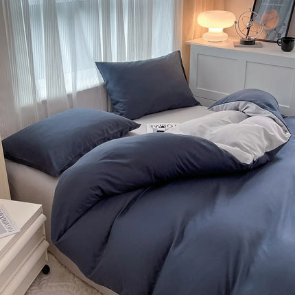 OKEYWOW solid color brushed fabric bedding set with duvet cover, pillowcases, bed sheet, in single, queen, or king size.