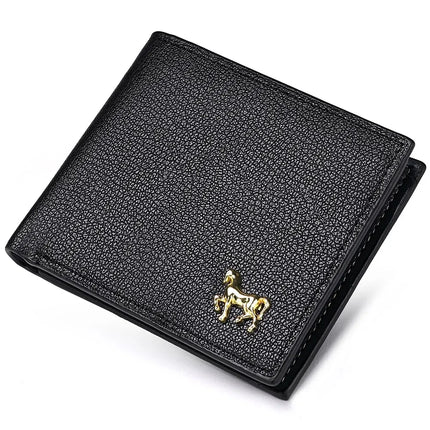OKEYWOW men's horizontal multi-functional business wallet with zipper coin pocket and credit card holder, black leather design.