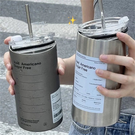 ThermoSip 600ml Stainless Steel Travel Mug Straw Leakproof Insulated Drink Bottle