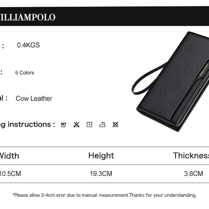 WilliamPOLO men's genuine leather wallet with zipper, card holder, and business phone bag by OKEYWOW.