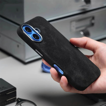 OKEYWOW iPhone Pro Max fiber leather MagSafe shockproof case with wireless charging compatibility, shown in a sleek protective cover.