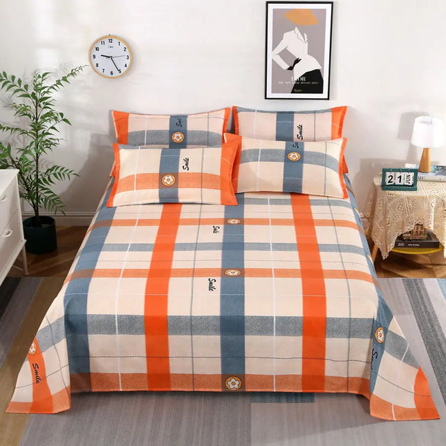 OKEYWOW polyester cotton flat bed sheet for Queen and King beds, soft linen bedspread with no pillow cover visible