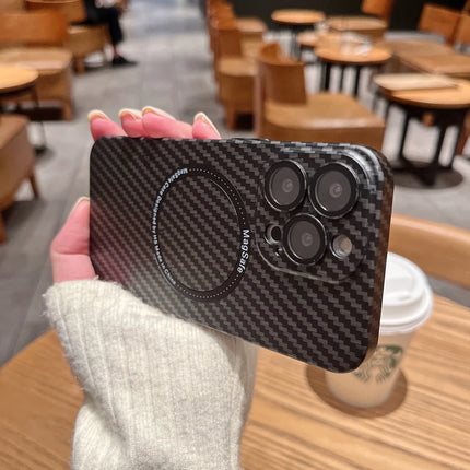 OKEYWOW iPhone carbon fiber case with ultra-thin design, hard back cover, and camera protection for iPhone 17/16/15/14/13/12/11 Pro Max XR XS