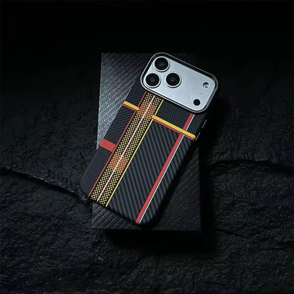 OKEYWOW iPhone 17/16/15 Pro Max fashion carbon magSafe case with camera lens protection and hard PC cover design.