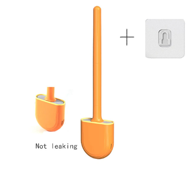 FlexClean Wall Mount Toilet Brush Holder Silicone Long Handle Soft Bristle Bathroom Cleaning Tool