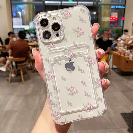 OKEYWOW flower wallet iPhone case with card slots for iPhone 16 to SE, soft cover with floral design and protective features.