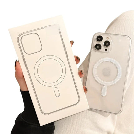 Transparent MagSafe shockproof case for iPhone 17 Pro Max or iPhone 17 Air by okeyWOW, showing the clear cover with magnetic edges.
