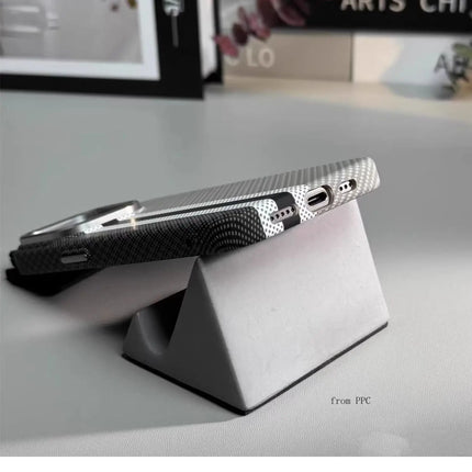 OKEYWOW iPhone 16/15/14 Pro Max carbon fiber MagSafe case with magnetic closure, wireless charging compatibility, and camera ring armor.