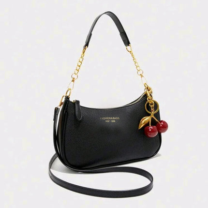 Luxury cherry-shaped shoulder bag by OKEYWOW, soft lychee leather dumpling handbag with casual underarm style for women.