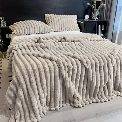 Cozy Stripe Flannel Throw Blanket Waterproof Sofa Bed Cover