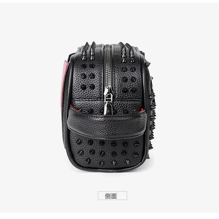Men's PU leather rivet clutch bag with cyberpunk style, waist wallet design, strap, and money pocket by OKEYWOW.
