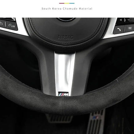 OKEYWOW suede auto steering wheel cover, breathable, ultra-thin, non-slip D-shape protector for all seasons car steering wheels