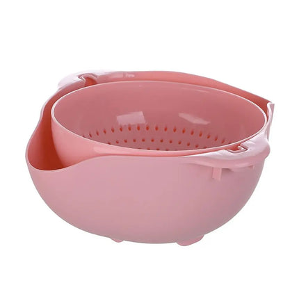 Double Layer Vegetable Washing & Drain Basket with Rotating Strainer