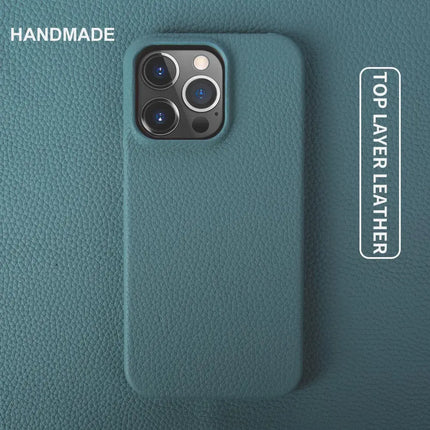 OkeyWOW luxury genuine leather business case for iPhone 12/13/14/15 Pro Max, showcasing sleek, high-quality leather design.