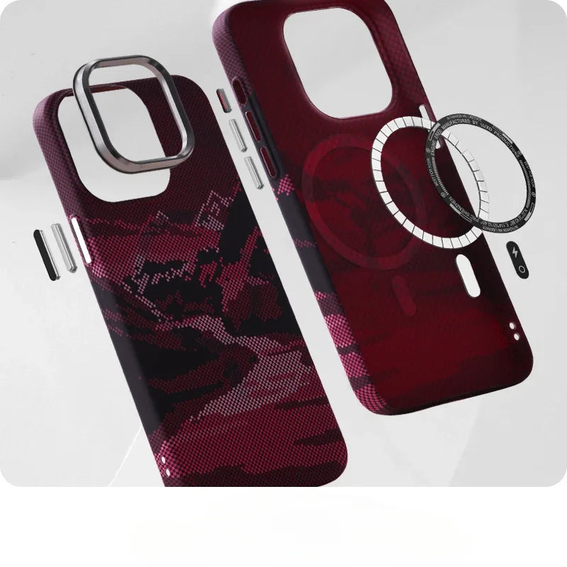 Abstract Landscape Relief MagSafe Phone Case for iPhone 16 15 14 Pro Max 16Pro Wireless Charging Alloy Lens Shield Hard PC Cover